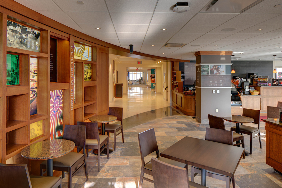 Peet's Coffee seating and serving counter in background.