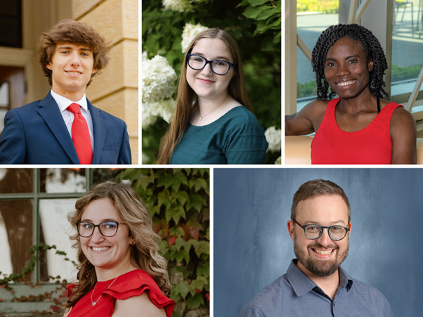 Compilation of five headshot photos with three on the top row and two on bottom.