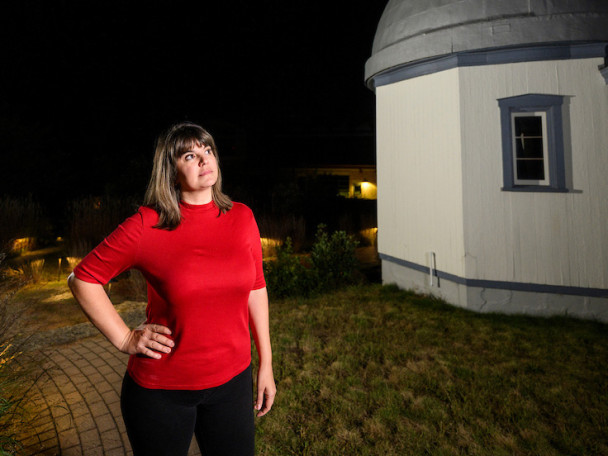 Melinda Soares-Furtado is pictured at night in a portrait at the Promega Bell-Burnell Observatory.